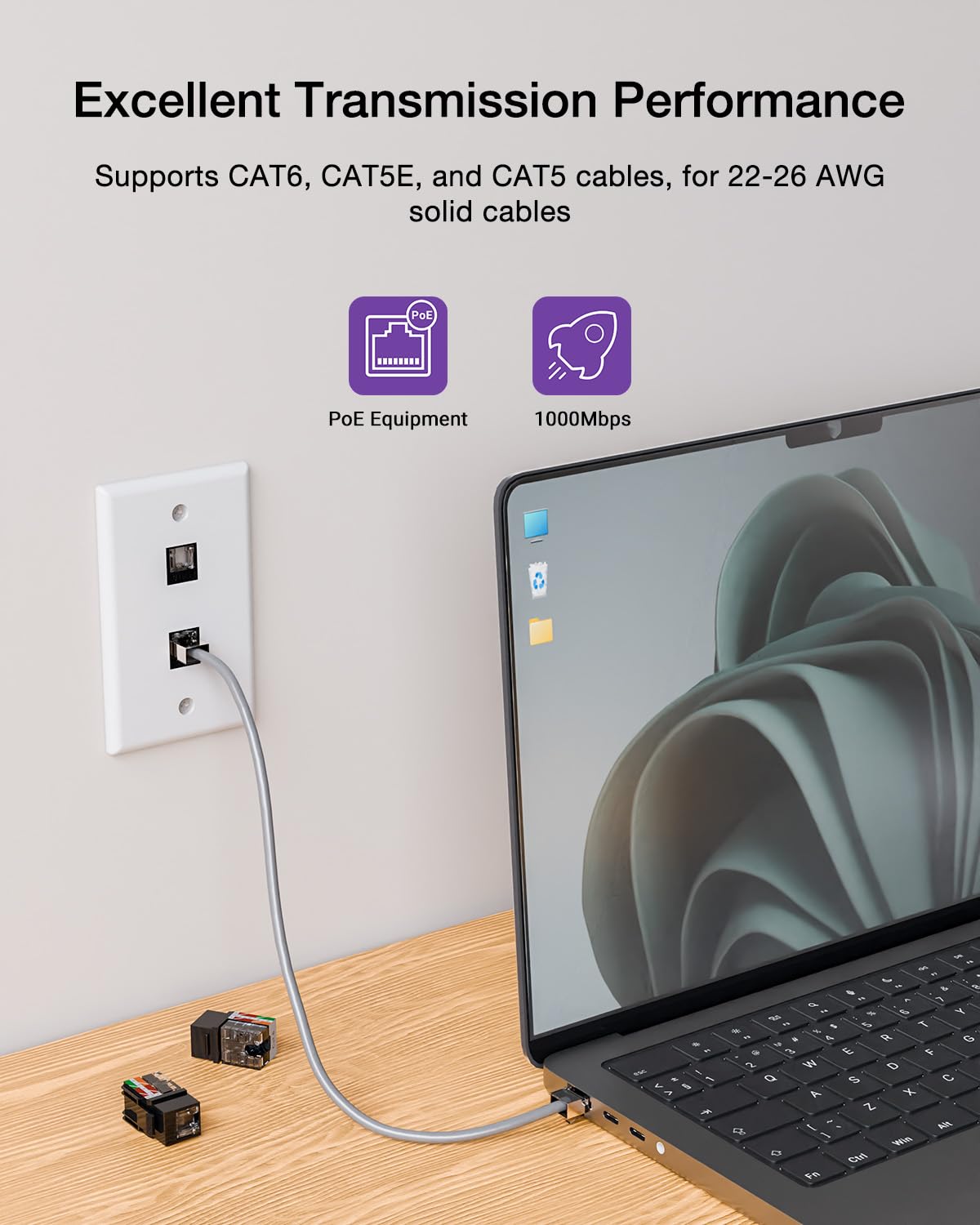 VCELINK RJ45 Cat 6 Keystone Jacks 25-Pack, Dust-Proof Keystone Jacks, 90-Degree Punch Down Ethernet Modular Jacks, UTP Keystone Jack Adapter, Black