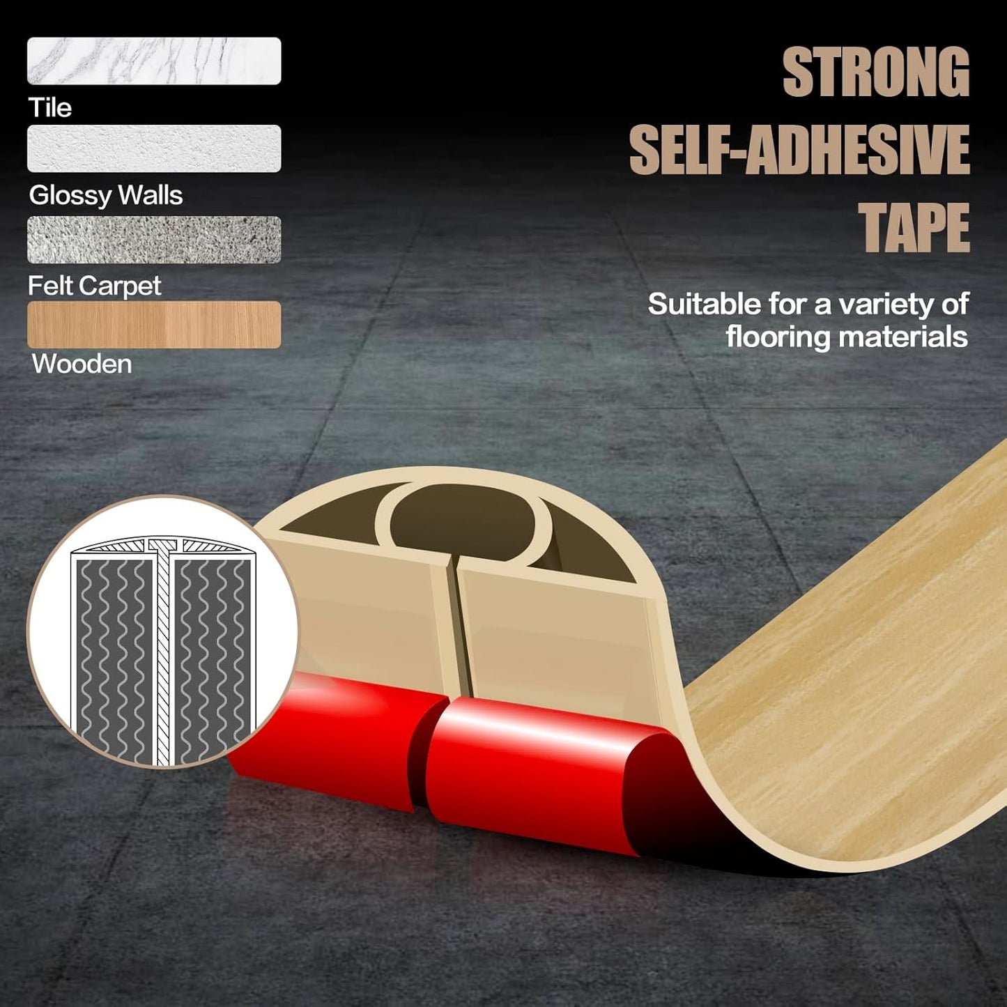 Floor Cord Cover Self Adhesive Cord Hider,10FT Cable Management, Extension Strip Protector for Wires, Prevent Cable Trips for Offices, Gyms, Exhibitions Cavity:0.51"(W) x 0.3"(H) WoodLightyellow