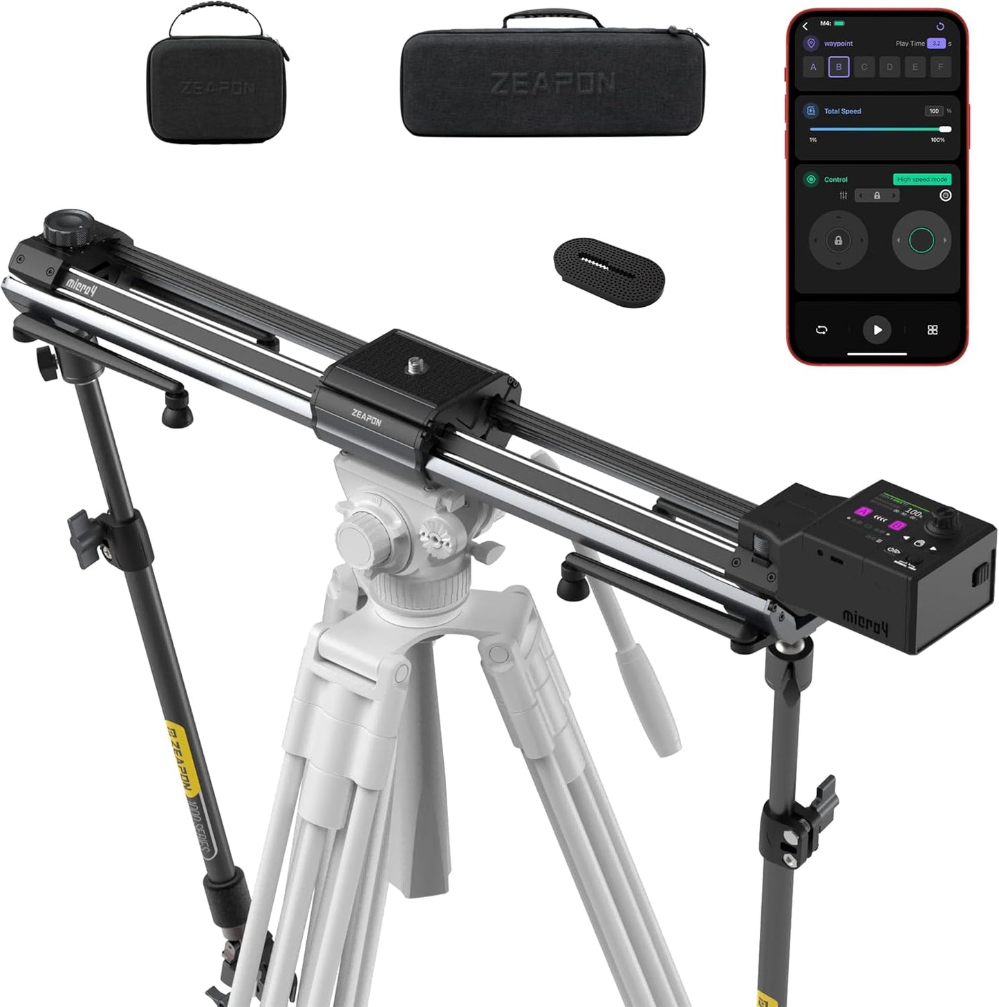 Zeapon Micro4 E1000 Double Distance Motorized Camera Slider, High-Speed Low Noise Motor 10-26Lbs Payload, 42''/107cm Compact Slider with Carrying case, LCD Screen, App Control, Smooth Damping Design