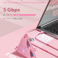 4-Port USB 3.0 Hub, FlyingVHUB Vertical Data USB Hub with 2 ft Extended Cable, for Mac, PC, Xbox One, PS4, PS5, iMac, Surface Pro, XPS, Laptop, Desktop, Flash Drive, Mobile HDD(Pink)