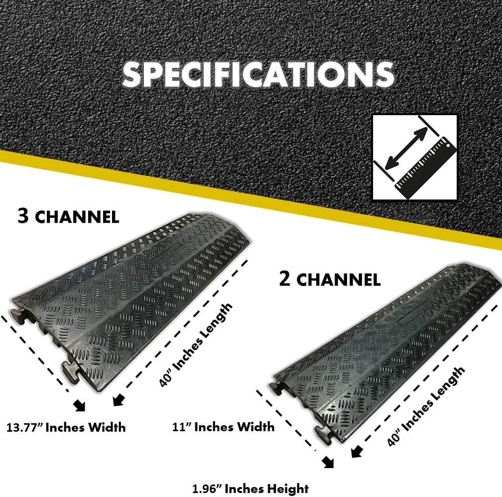 Kable Kontrol Drop Over Floor Cord Cover – 40” Inch Long 2 Channel Cable or Wire Protector – Rubber Ramp for Indoor and Outdoor Use – Black
