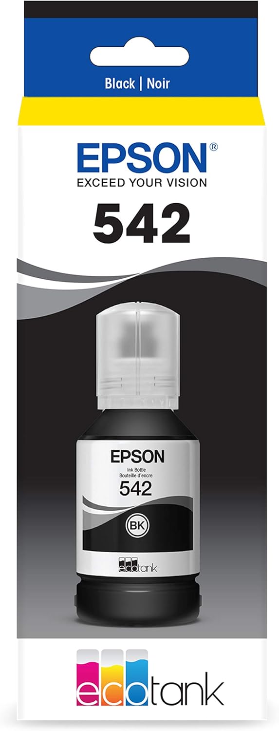 Epson EcoTank Pro ET-5850 Wireless Color All-in-One Supertank Printer with Scanner, Copier, Fax and Ethernet, White & EPSON T542 EcoTank Ink & EPSON T542 EcoTank Ink Ultra-high Capacity Bottle Black