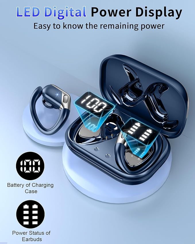 Wireless Earbud, Bluetooth 5.4 Headphones IP7 Waterproof for Sport, 50H Running Wireless Earphones with ENC Noise Cancelling Mic, Deep Bass Over Ear bud with Earhooks for Android, iOS, Workout, Gym