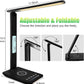 Desk Lamp with Wireless Charger，USB Charging Port, Dimmable Office Desk Light with Clock, Alarm, Date, Temperature, Foldable Lamp for Table Bedroom Bedside Office (Black Pro, Standard Size-13.3 inch)