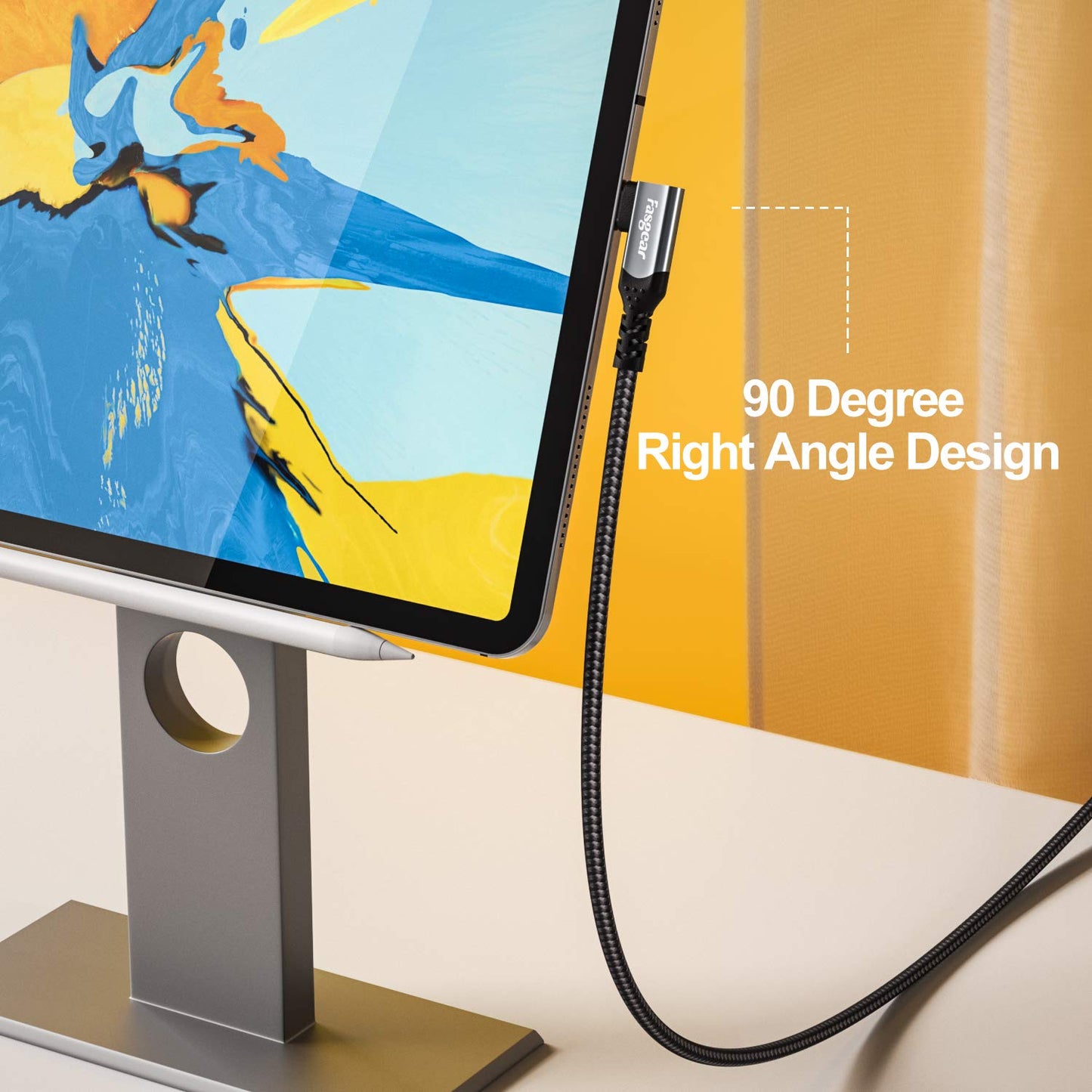 Fasgear USB-C to USB C Cable 100W Power Delivery 3ft 90 Degree Type C 3.1 Gen 2 Cord 10Gbps Data Sync 5A PD Fast Charge Cord with E-Marker Chip Compatible for MacBook,Pixelbook,Galaxy S20,SSD (Black)
