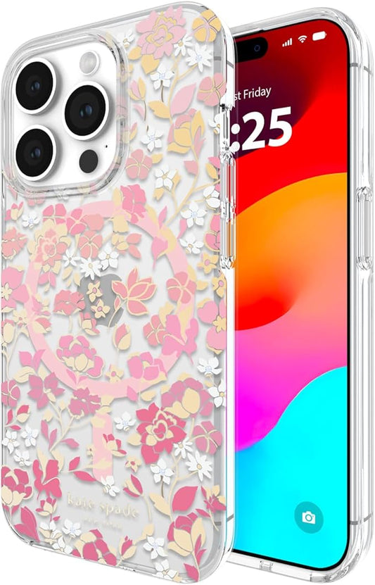 kate spade new york iPhone 15 Pro Case, Compatible with MagSafe - Flowerbed Pink Ombre