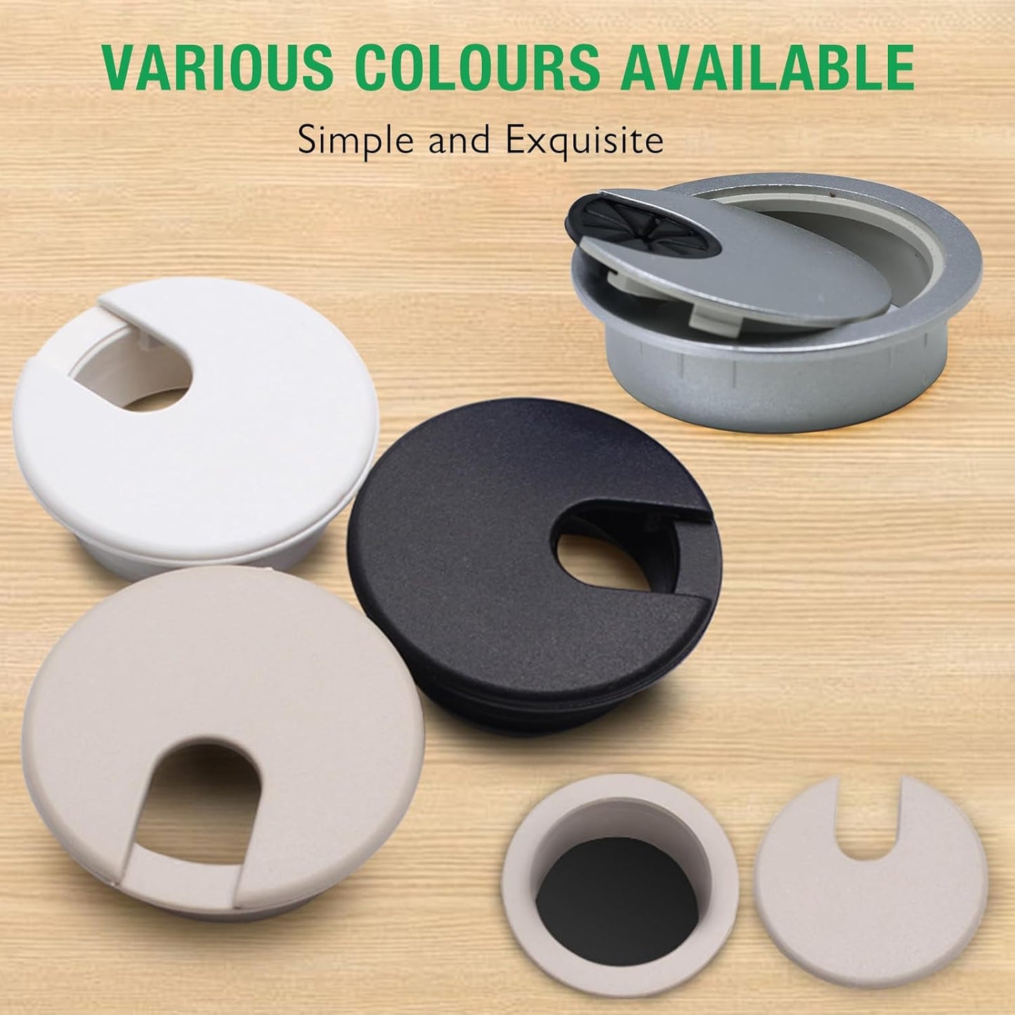 5 Pcs Desk Grommet 1-3/8" / 35 mm, Desk Cord Hole Cover, Cable Grommet ABS Plastic, Desk Hole Grommet for Home & Office Pc, Detachable Cable Cord Organizer-White