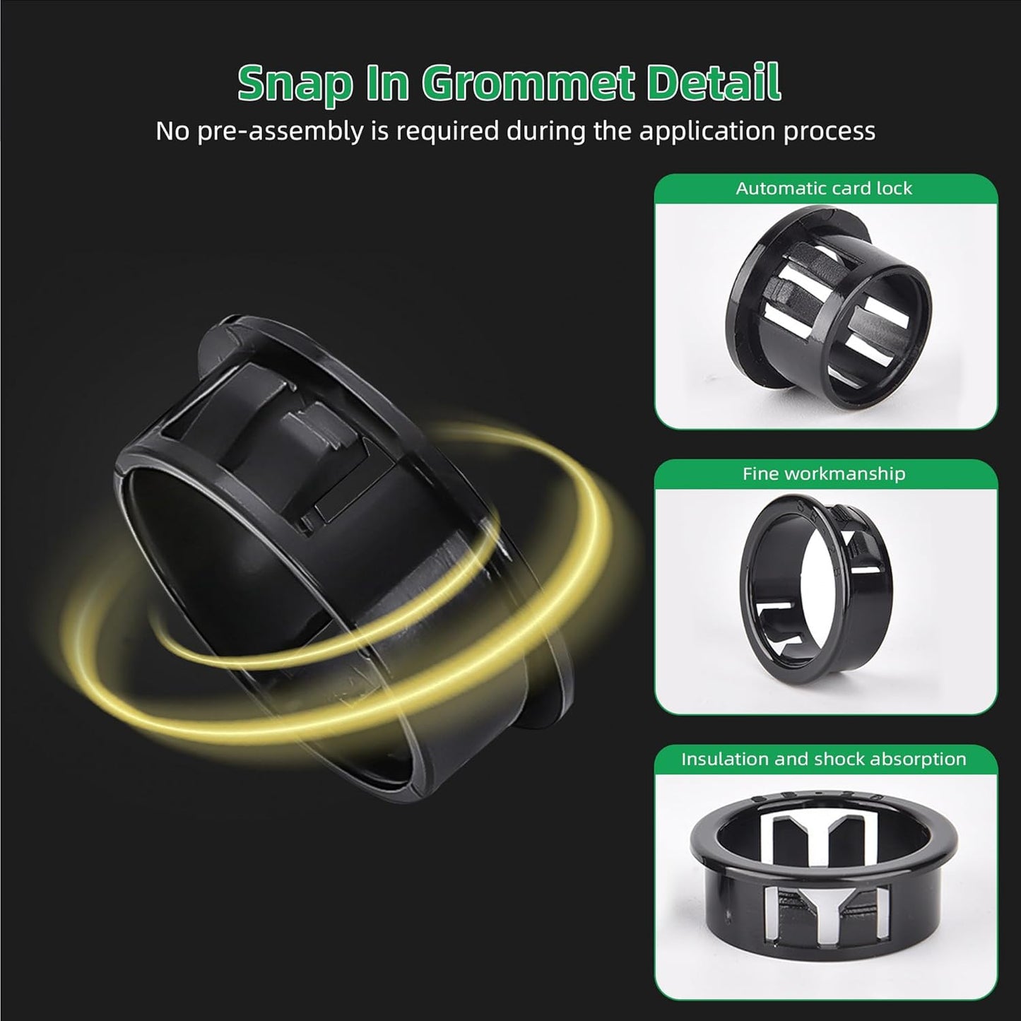 5/8"(16mm) Black Snap-in Knockout Insulating Bushing Grommets, Plastic Cable Hole Grommets for Wiring, Round Nylon Snap in Locking Electrical Wire Cord Hose & Tubing Bushings Grommets, 40pcs