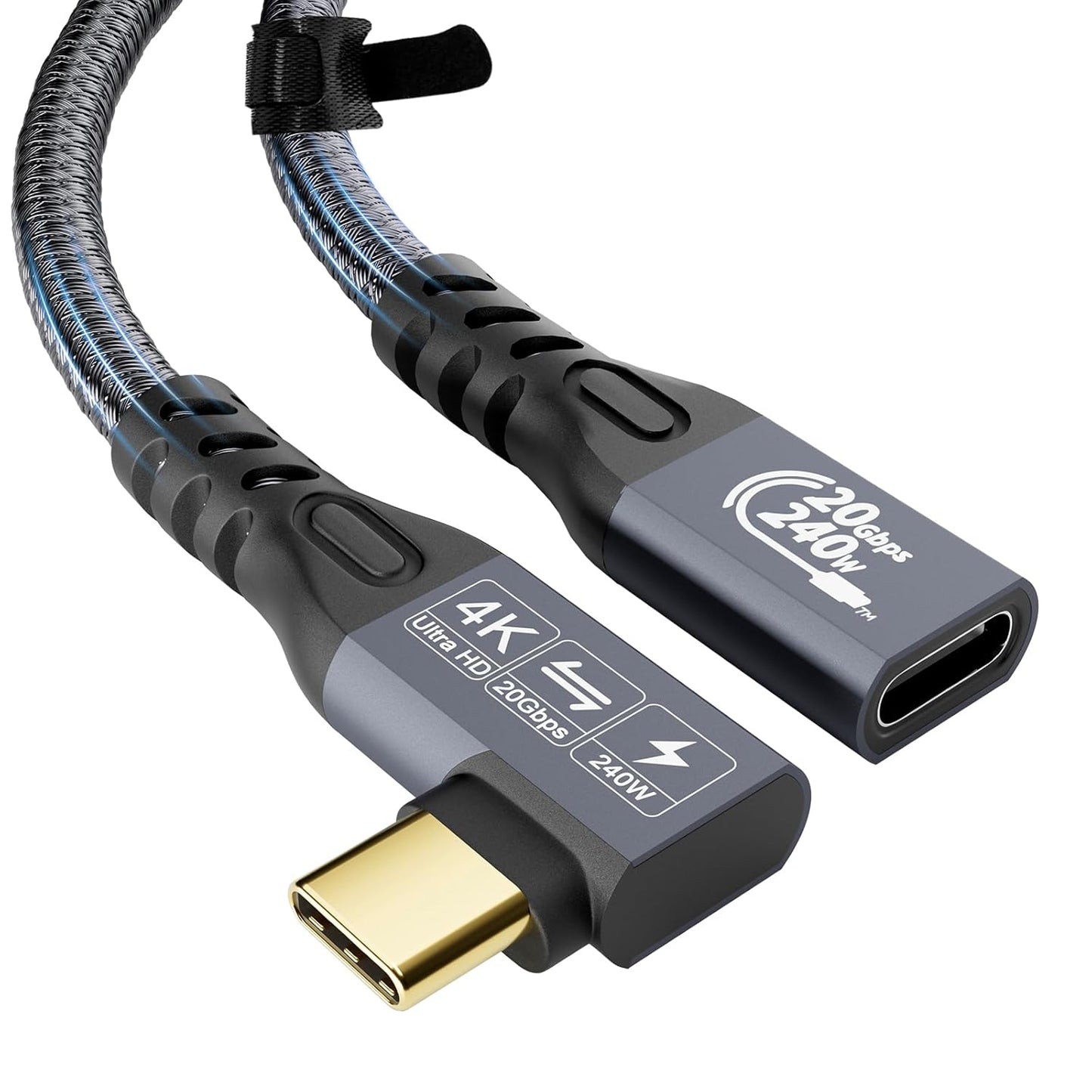 CABLEDECONN USB C 3.2 Gen-2 Extension 1M 3.3FT 90 Degree ElbowThunderbolt 3 240W Fast Charging Cable Male to Female Data Transfer 20Gbps 48V/5A 4K Video Cable Compatible with MacBook