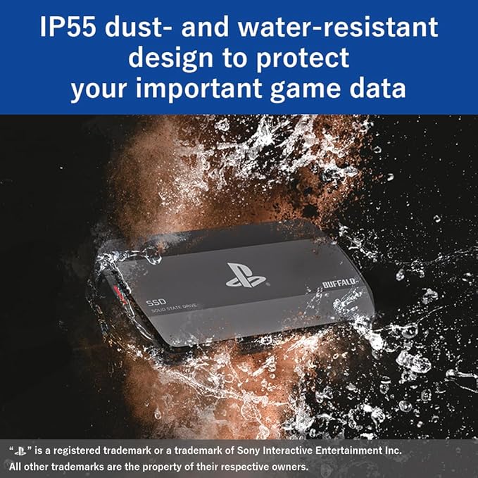 BUFFALO External SSD 1.0TB Officially Licensed Product, Compatible with PS 5 / PS 4 Consoles - USB3.2 Gen2 Type A and C - Portable Anti Shock IP55 Dust and Water Resistant SSD-PHO1.0U3B