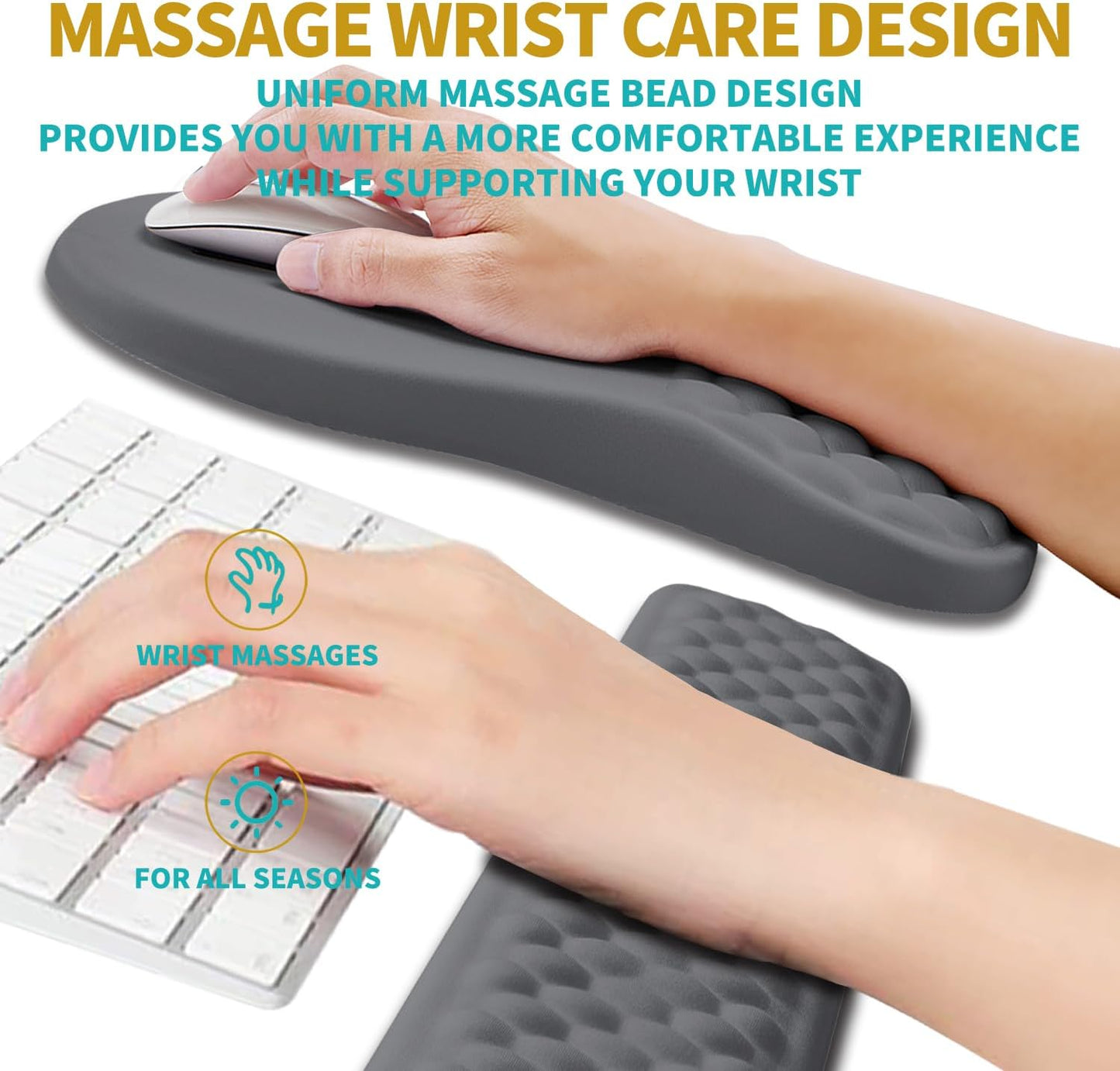 Hokafenle 2 in 1 Ergonomic Mouse Pad Wrist Support & Wrist Rest for Computer Keyboard Set, with Relieve Carpal Tunnel Pain Massage Bulge and Full Memory Gel Design (2In1 Set, Dark Gray)