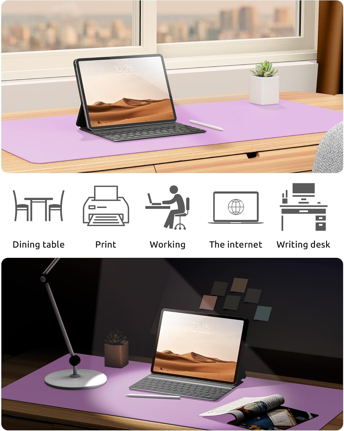 YSAGi Leather Desk Pad Protector, Office Desk Mat, Large Mouse Pad, Non-Slip PU Leather Desk Blotter, Laptop Desk Pad, Waterproof Desk Writing Pad for Office and Home (Taro Purple, 23.6" x 13.8")