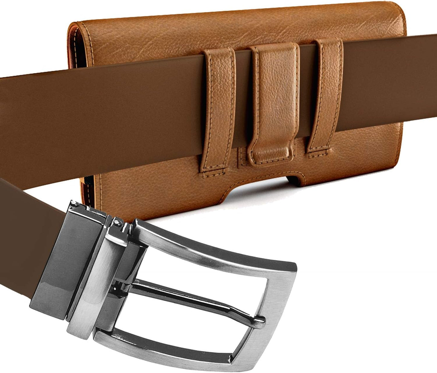 Holster for Samsung Galaxy Ultra S25 S24 S23 S22 S21 Note 20, Google Pixel 8 9 Pro XL – Extra Large Cell Phone Belt Holder Case with Clip, ID Card Pouch - Brown