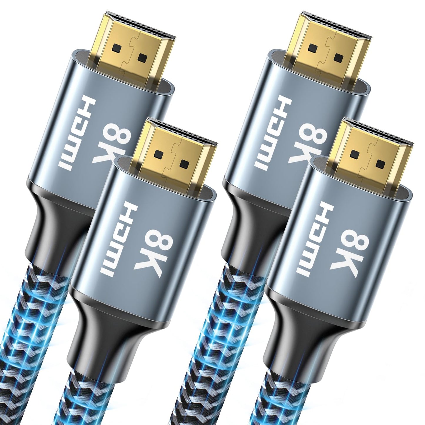 8K HDMI Cable 8 ft 2Pack, 48Gbps High Speed HDMI 2.1 Cable, Braided HDMI Cable 2.1 8K 60Hz 4K 120Hz Support for HDR eARC HDCP 2.2/2.3, HDMI Cord Compatible with HDTV, Laptop, Monitor, PC