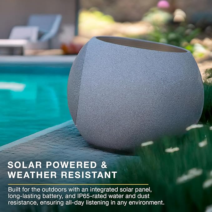Victrola Zen – Wireless Outdoor Bluetooth Solar Speaker – IP65 Weather Resistant, Solar Charging, Multi-Speaker Connection Using Auracast (Each, Stone)