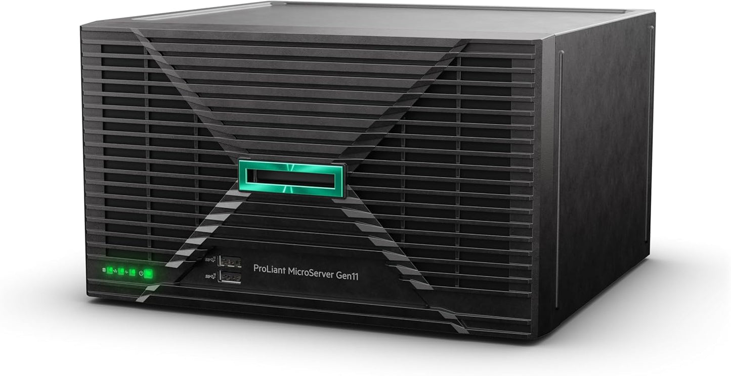 Hewlett Packard Enterprise ProLiant MicroServer Gen11 Tower Server, Intel Xeon E-2414 Processor, 16GB Memory, External 180W US Power Supply (HPE Smart Choice P78521-005)