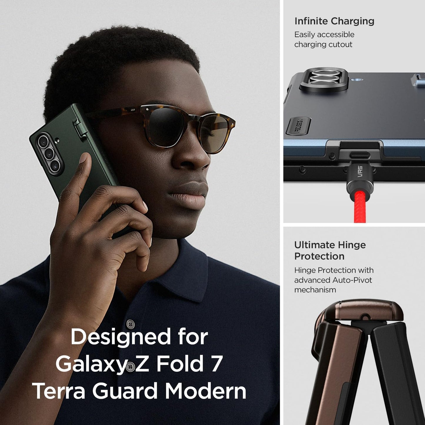 VRS DESIGN Terra Guard Modern for Galaxy Z Fold 7 (2025) – Magnetic Phone Case with Built-in Screen Protector, Rugged Dual Layer Protection & Spring-Loaded Hinge Cover (Metallic Green)