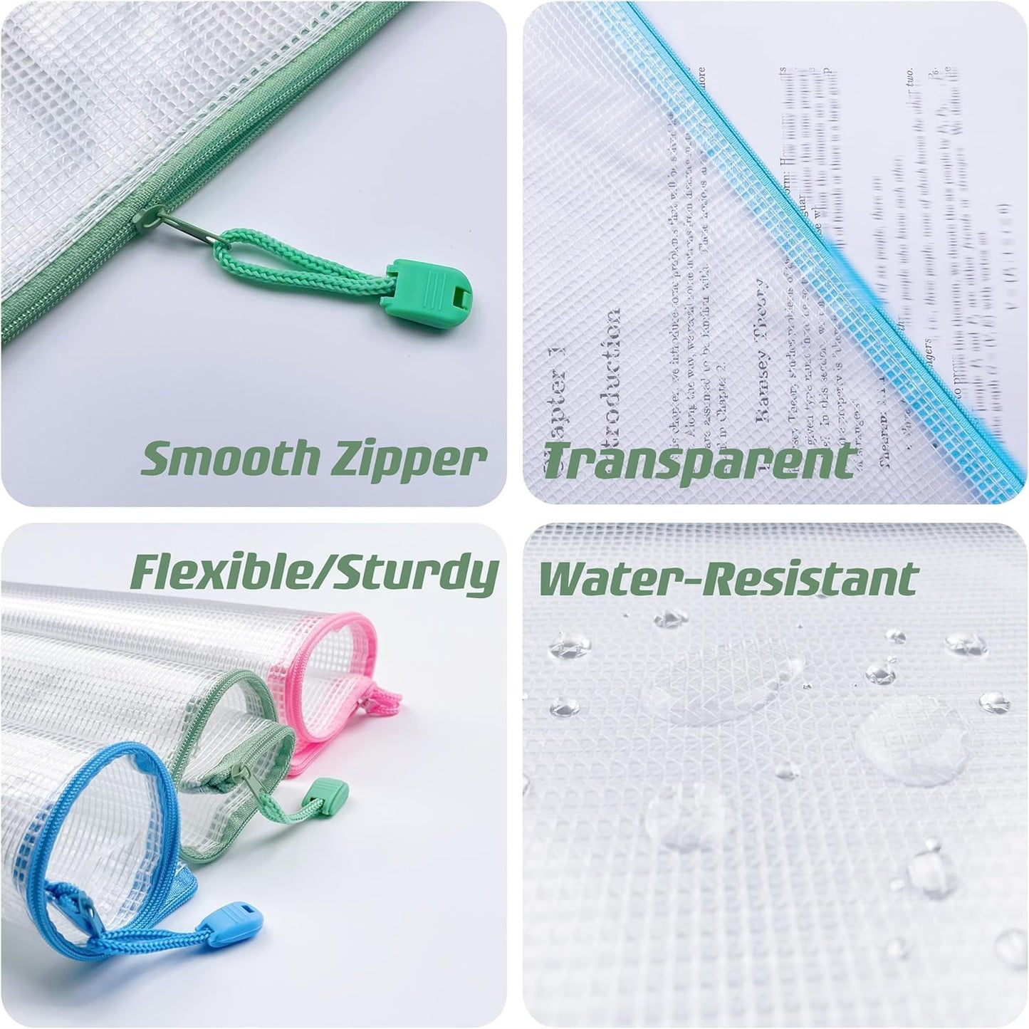 Mesh Zipper Pouch Bags, Zipper Bags for Organizing Storage, Waterproof Zipper Pouches, Letter Size, File Bags for School, Toys, Puzzle, Board Games and Office Supplies (Color, 4"x 6")