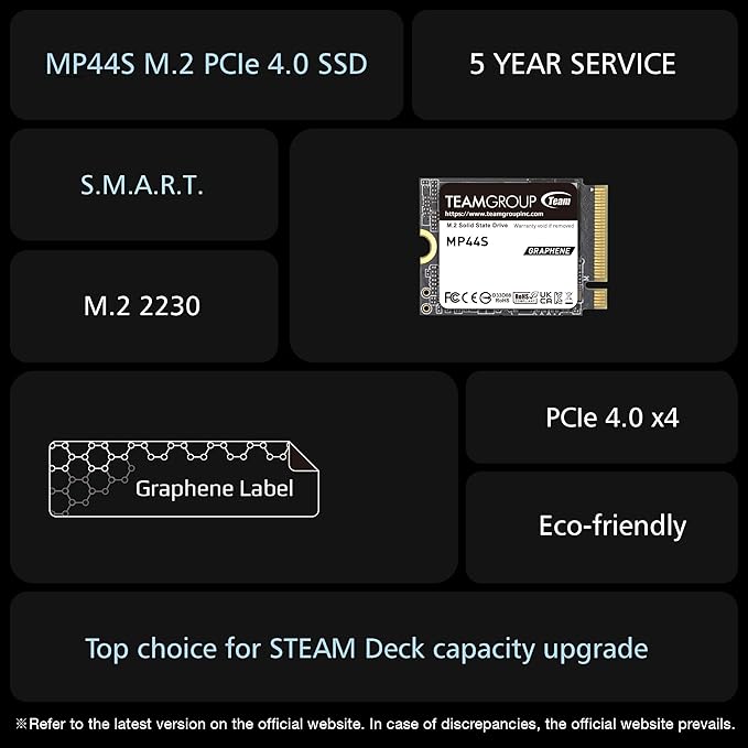 TEAMGROUP MP44S SSD 2TB SLC Cache Gen 4x4 M.2 2230 PCIe 4.0 NVMe Steam Deck ASUS ROG Ally Mini PCs R/W Speed up to 5000/3500 MB/s TM5FF3002T0C101