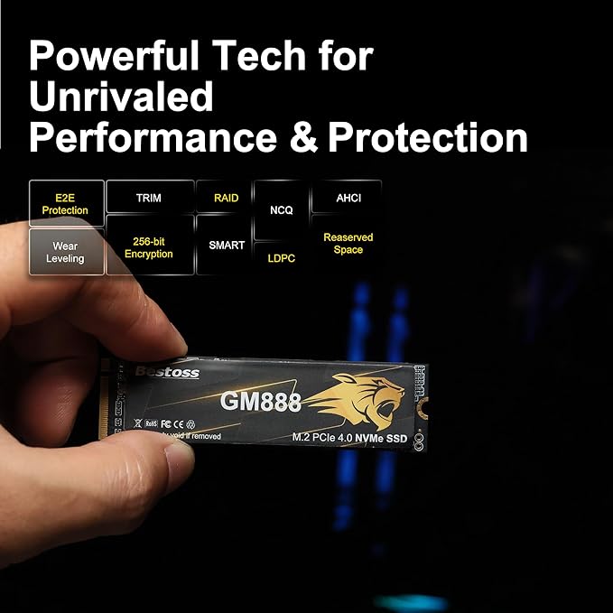 512GB PCIe 4.0 M.2 2280 NVMe SSD for PC, PS5, Laptops, Up to 7100MB/s, Internal Solid State Drive, Dynamic SLC Cache, HMB, Engineered for Gamers, AI Developers, Video Editors, Pro Creators GM888