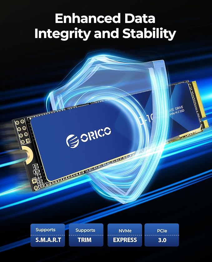 ORICO NVMe SSD 1TB M.2 with Heatsink, Up to 3100MB/s PCIe Gen3x4 2280 Internal Solid State Drive, SLC Cache 3D NAND, Compatible with Laptop and PC Desktops -J10