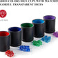 5 Pack Black Leather Dice Cups with Colorful Velvet Felt-Lined Interior and 30 Matching Colorful Transparent Dices
