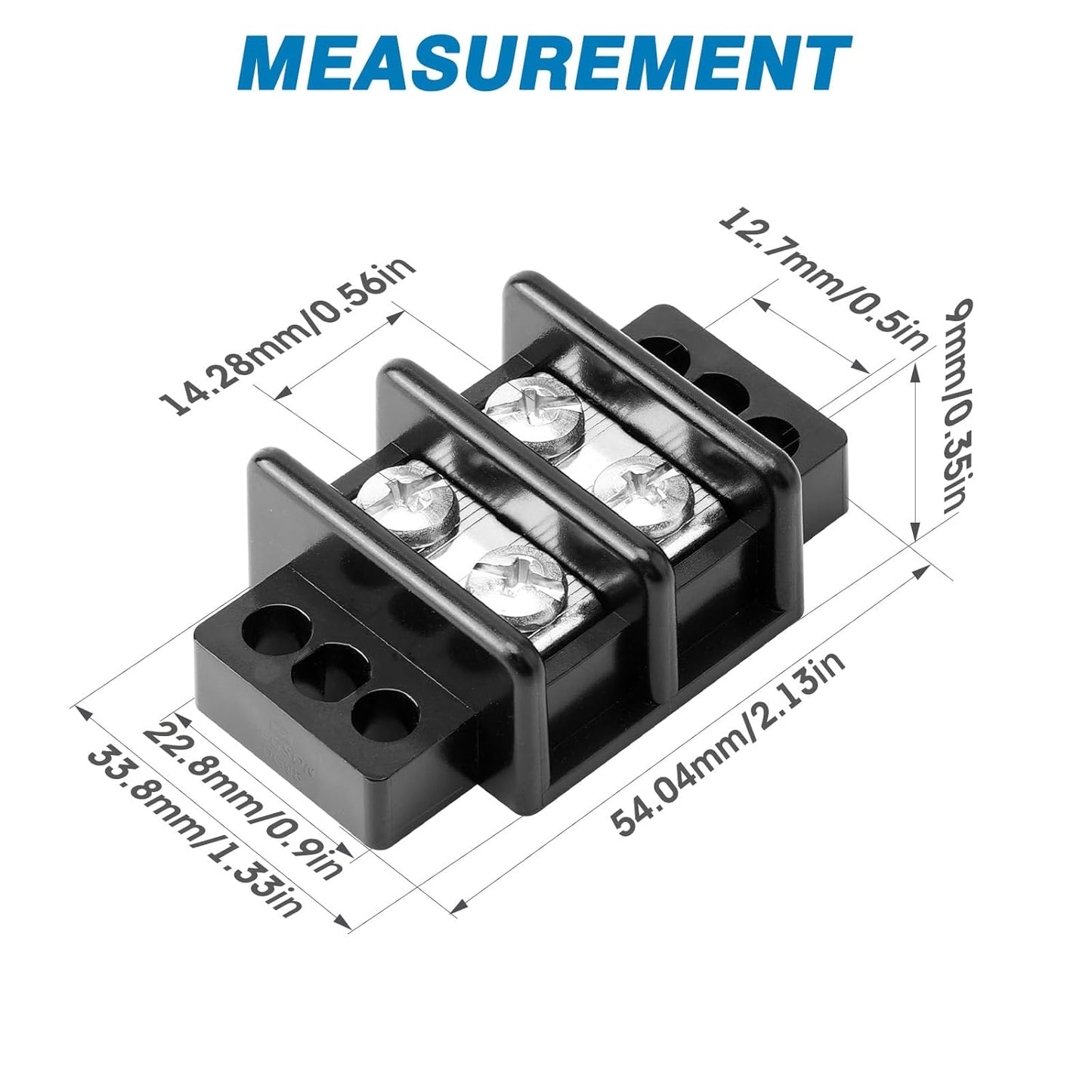 GLOSO Marine Terminal Blocks TBD Double Row Stainless 10-22 AWG Cu, 30A/600V- 1 Pack, 2 Poles