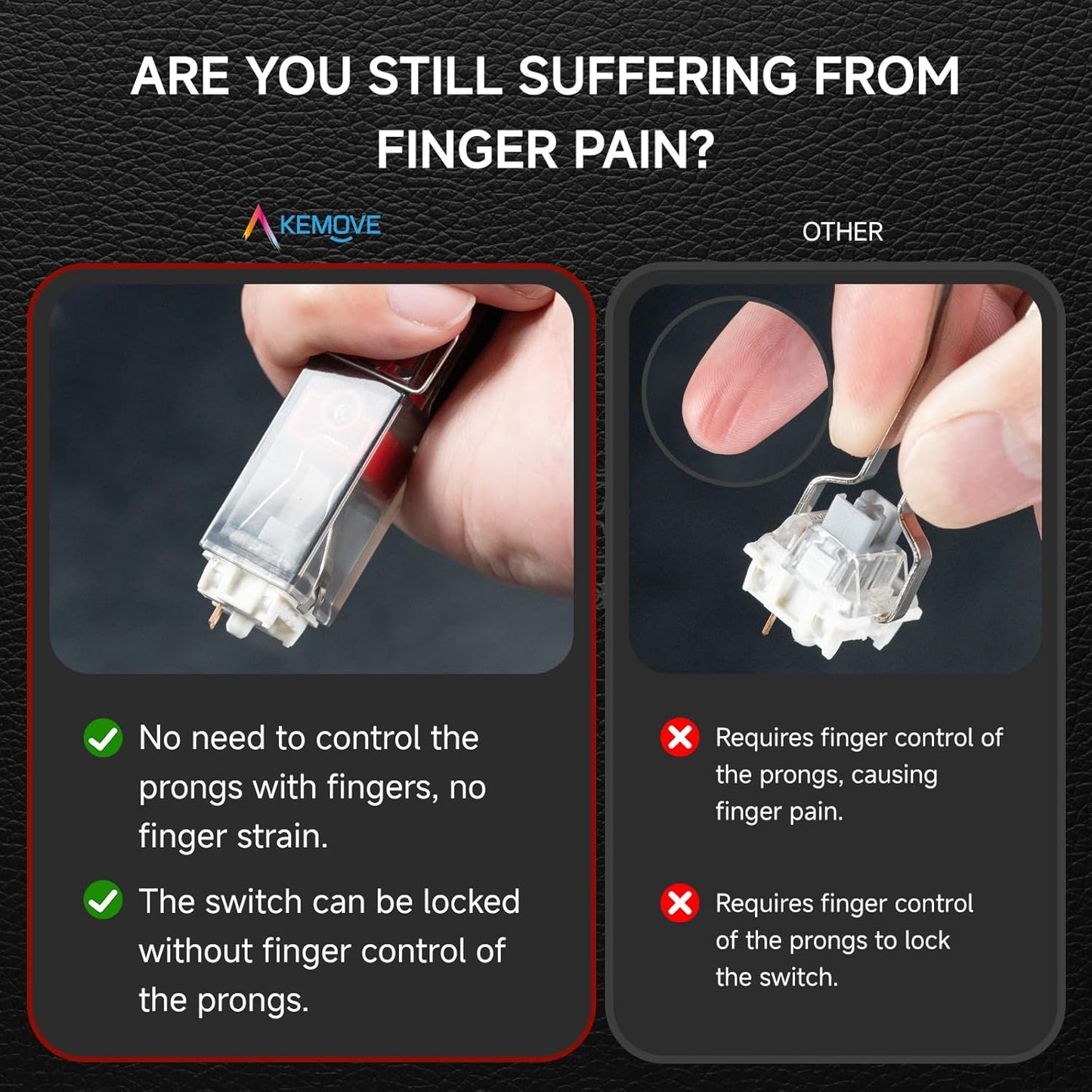 KEMOVE P10 2-in-1 Switch Puller Keycap Puller for Mechanical Keyboard, 304 Stainless Steel Key Switch Keycap Puller, Easily Remove and Replace Gaming Keyboard Switches and keycaps - Black Translucent