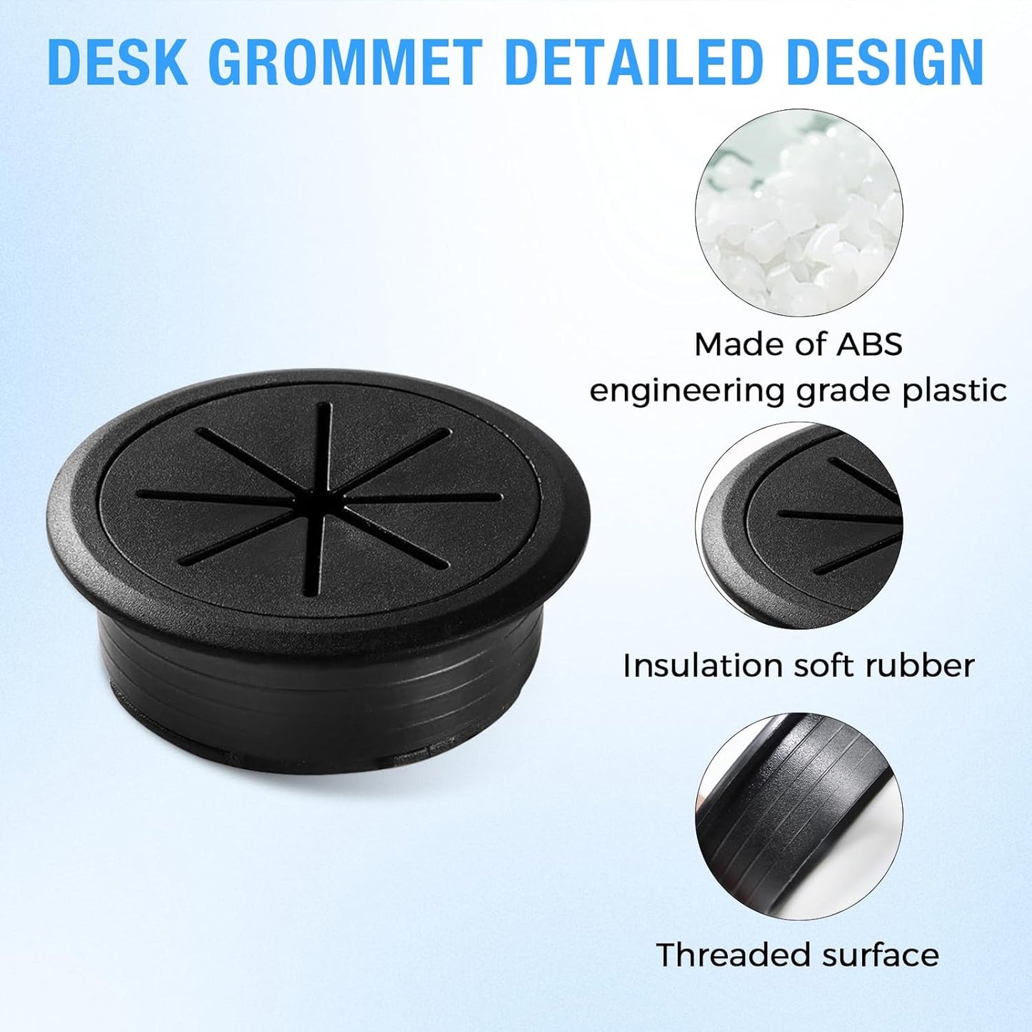 Desk Grommet 2-1/16" (53 mm), Desk Hole Cover for Cables White and Black, Cable Grommet ABS Plastic, Desk Hole Grommet for Office and Home Table Cable, Flexible Cable Cord Organizer-2 Pcs