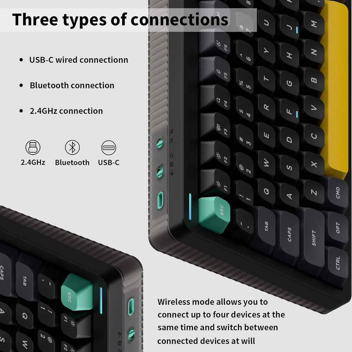 nuphy Halo75 V2 Mechancial Gaming Kyeboard,75% Wireless Hot Swappable Bluetooth Keyboard,83 Kyes RGB Backlit Keyboard,Support Bluetooth/2.4GHz/USB-C (Black, Lemon (55gf))