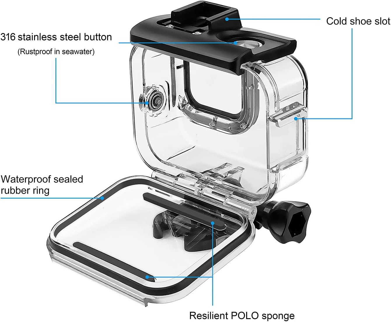SOONSUN Waterproof Case for GoPro Hero 13 12 11 10 9 Black,196FT/60M Underwater Protective Diving Housing with Accessories, Built-in Dual Cold Shoe Mount to Connect Video Light and Microphone