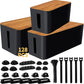 Cable Management Box 3 Pack with 125PCS Cable Management Kit for Power Strip to Hide Wires,Cord Organizer Boxes,Safe ABS Material Wire Organizer of Cable Clips Sleeve for Home & Office