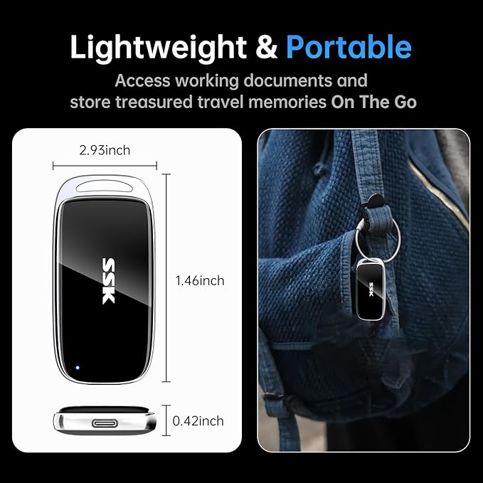 SSK 500GB SSD External Hard Drive, Portable SSD Drive up to 2000 MB/s, USB 3.2 Gen2X2 External Solid State Drives for iPhone 15/16 PRO、Mac、Phone OTG、Laptops with LED Indicator