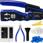 RJ45 Crimp Tool for Cat6 Cat5e Cat5 Pass Through Connectors,All-in-one EZ Crimping Tool Full Set with Cat6 Connectors and Boots, Cable Ties, Cable Tester, Cable Scissors and Stripper