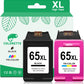 COLORETTO 65XL Black and Color Ink Cartridge for HP Printers Envy 5055 5052 5058 Work with HP Deskjet 3755 Ink Cartridges 2655 3752 3720 3722 3723 3758 2652 2622 for HP65 Ink Replacement Combo Pack