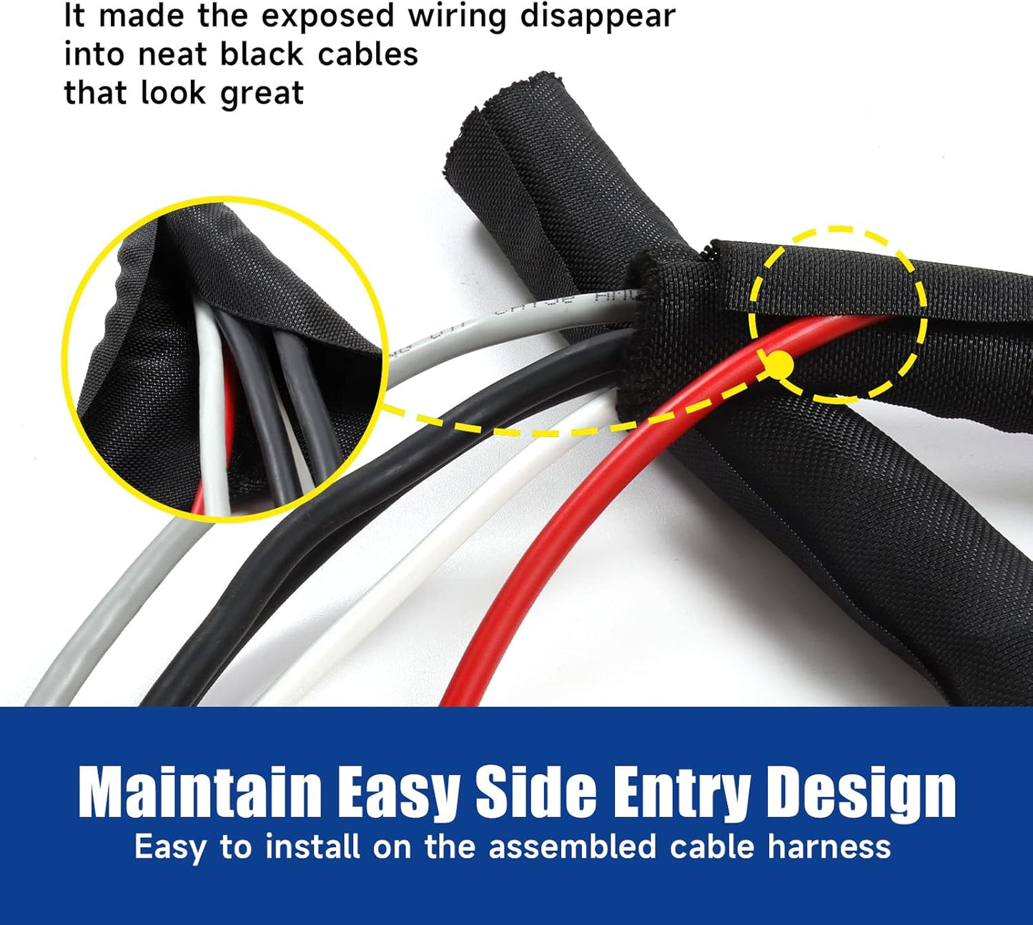 Automotive Wire Sheathing Split Wire Loom Braided Mesh Woven Cable Sleeve for Wires/Cable Cord Protector (3/8" - 48 Feet)