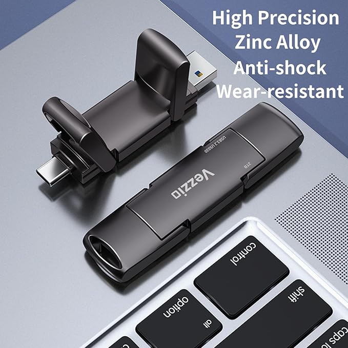 512GB Flash Drive, Vezzio External SSD Speed to 1000MB/s USB C Flash Drive, USB 3.2 Gen2+Type C Dual Portable SSD, Thumb Drive for iPhone17,16,15 Series/MacBook/Android Phone/Audio etc