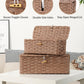Temary Cable Management Box with Lids, 2-Pack Handmade Cable Organizer Boxes for Home, Office to Hide Cords and Power Strip, Cord Cover Floor Hider Set Woven Rattan Cable Organizer Box (Brown)