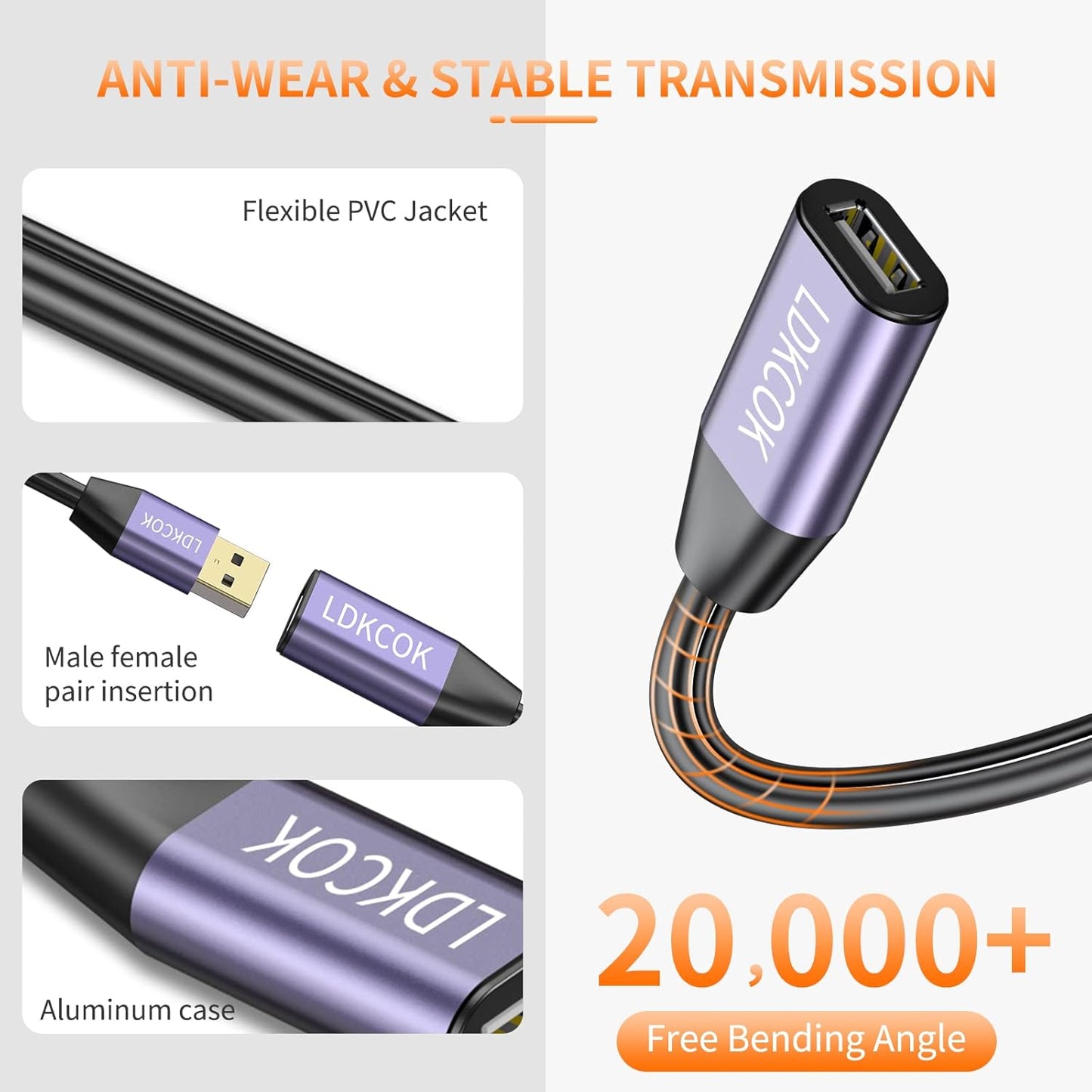LDKCOK USB 2.0 Type A Male to A Female Active Repeater Extension Cable 100ft, High Speed 480 Mbps