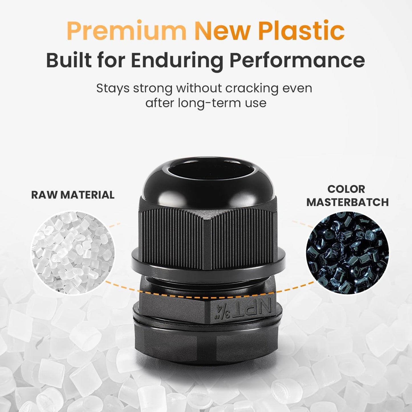 QILIPSU 50pcs 3/4" NPT Cable Gland Waterproof IP68 Nylon Cable Pass Through Cord Grip Connector Strain Relief Wire Grommet