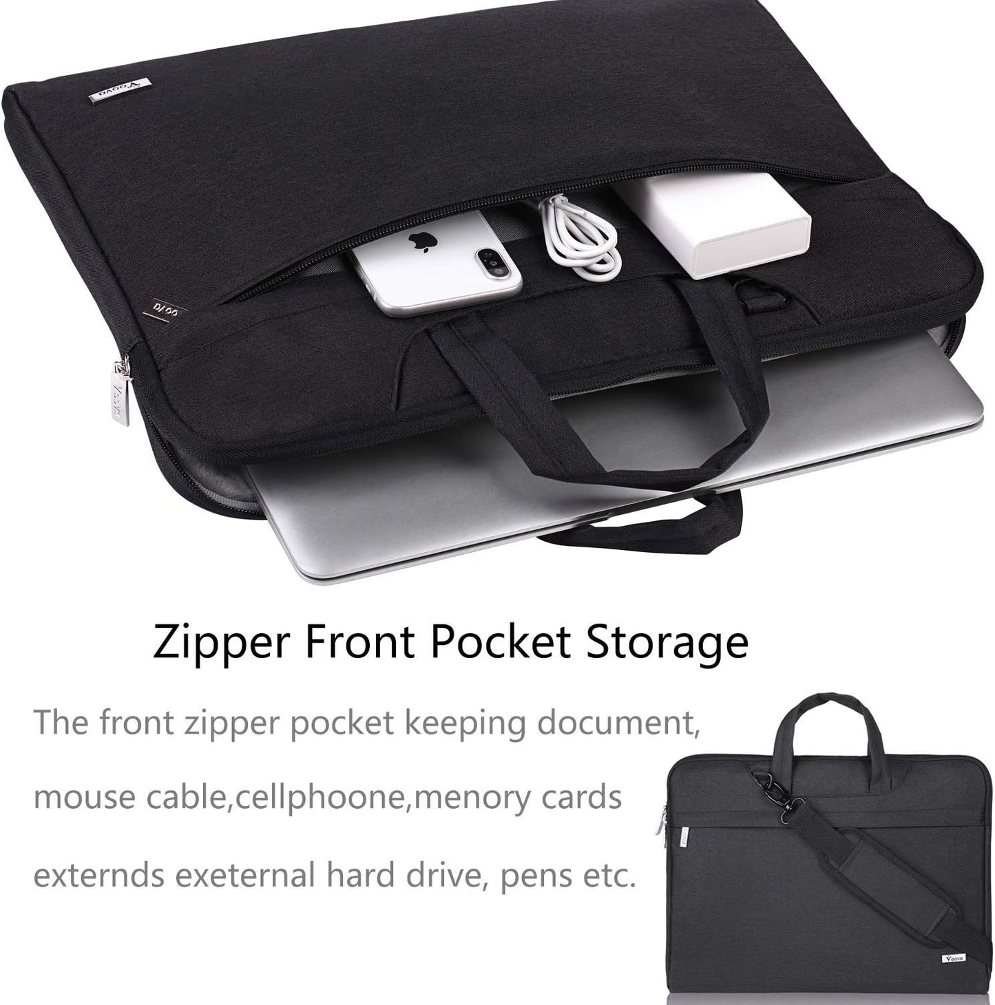 Voova Laptop Bag 15.6 Inch, Waterproof Computer Sleeve Carrying Case with Shoulder Straps & Handle Compatible with Macbook Air 15 M2/M3/M4, MacBook Pro 15/16, 15-16 Inch Hp Dell Lenovo Asus, Black