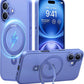 TORRAS Magnetic for iPhone 16 Case with Stand, Built-in Stand Compatible with MagSafe, 3X Military-Grade Protection, Translucent Slim Phone Case for iPhone 16 6.1'', Matte Blue