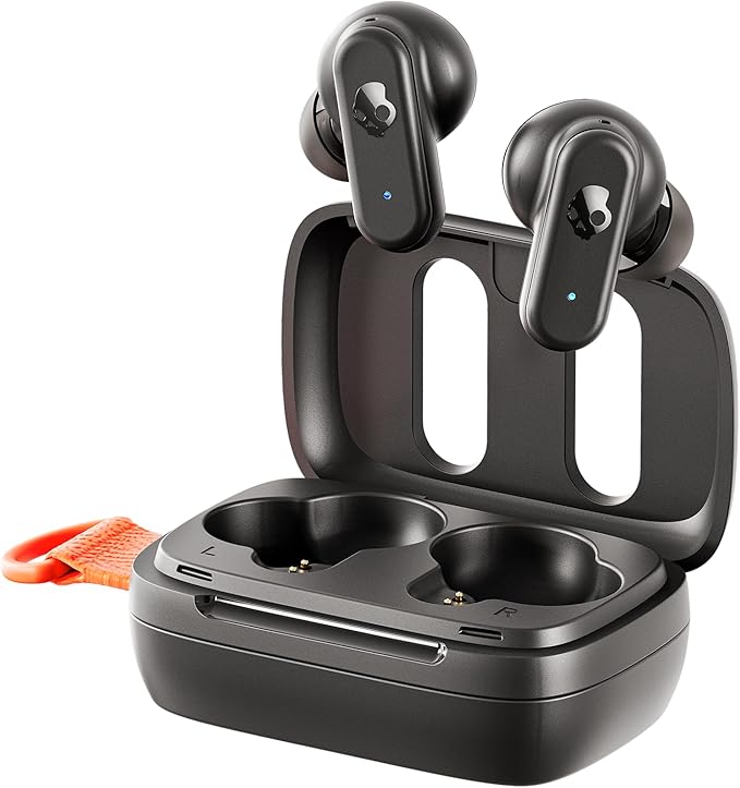 Skullcandy Dime 3 Wireless Earbuds, Bluetooth Headphones, Noise Isolating Fit, Up to 20 Hours Battery, Microphone for iPhone Android, Easy Carry with Integrated Lanyard - True Black