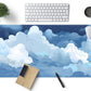 Aesthetic Blue and White Puffy Clouds Desk Mat, XXL Large Kawaii Blue Extended Gaming Mouse Pad with Stitched Edges, Cute Big Laptop Keyboard and Mouse Mat for Women Office Decor Mat 31.5x15.7 in