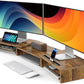 AMERIERGO Dual Monitor Stand Riser- 3 Shelf Screen Stand with Adjustable Length and Angle, 2 Extra Functional Slot Desktop Organizer Stand for PC, Computer, Laptop (Rustic Brown)