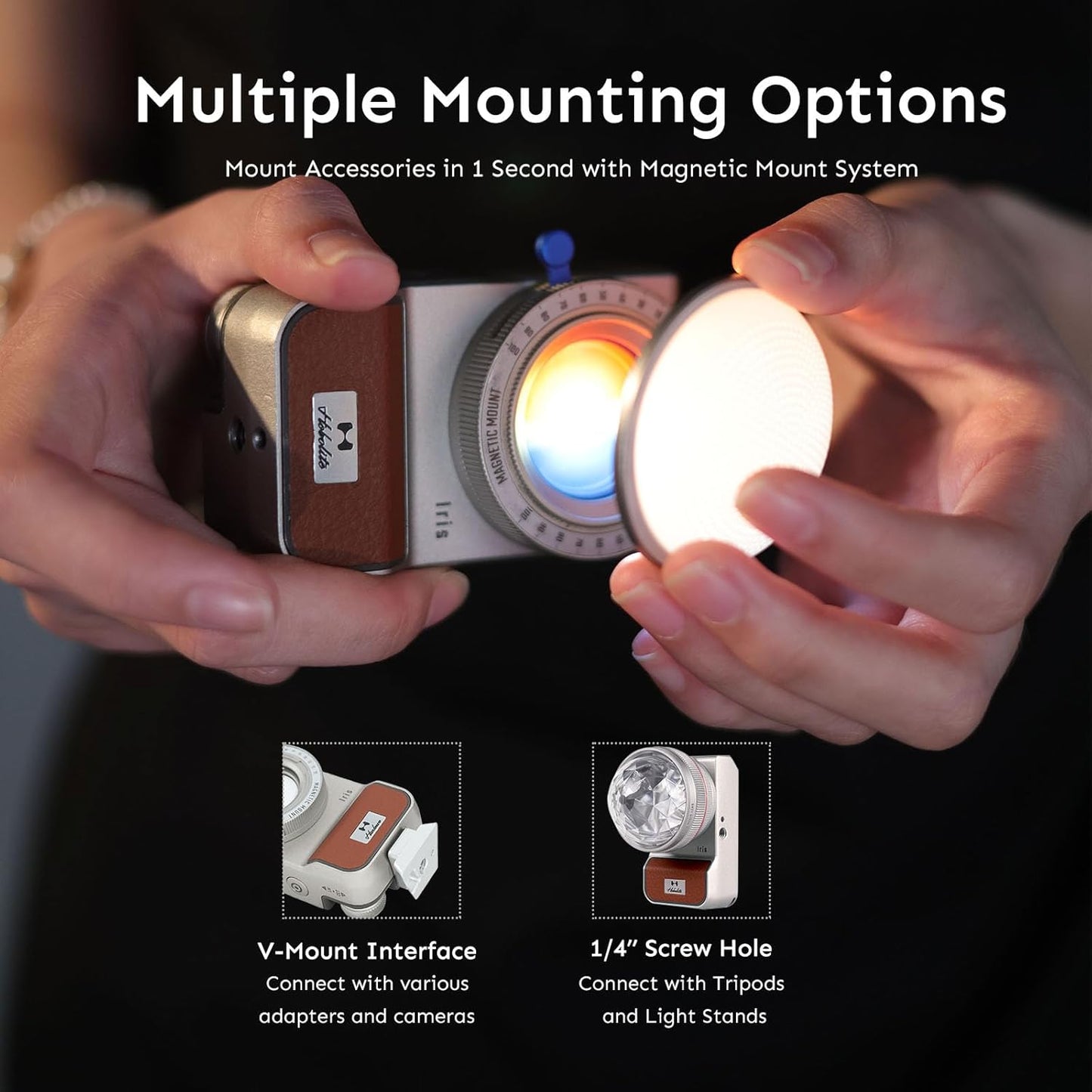 Harlowe Iris Content Creator Lighting Kit 5W Bi-Color Portable LED Light for Photography and Video Recording with Magic Lens, 2700K-6500K CRI/TLCI 96+, IP54, App Control on Camera Light Creator Kit