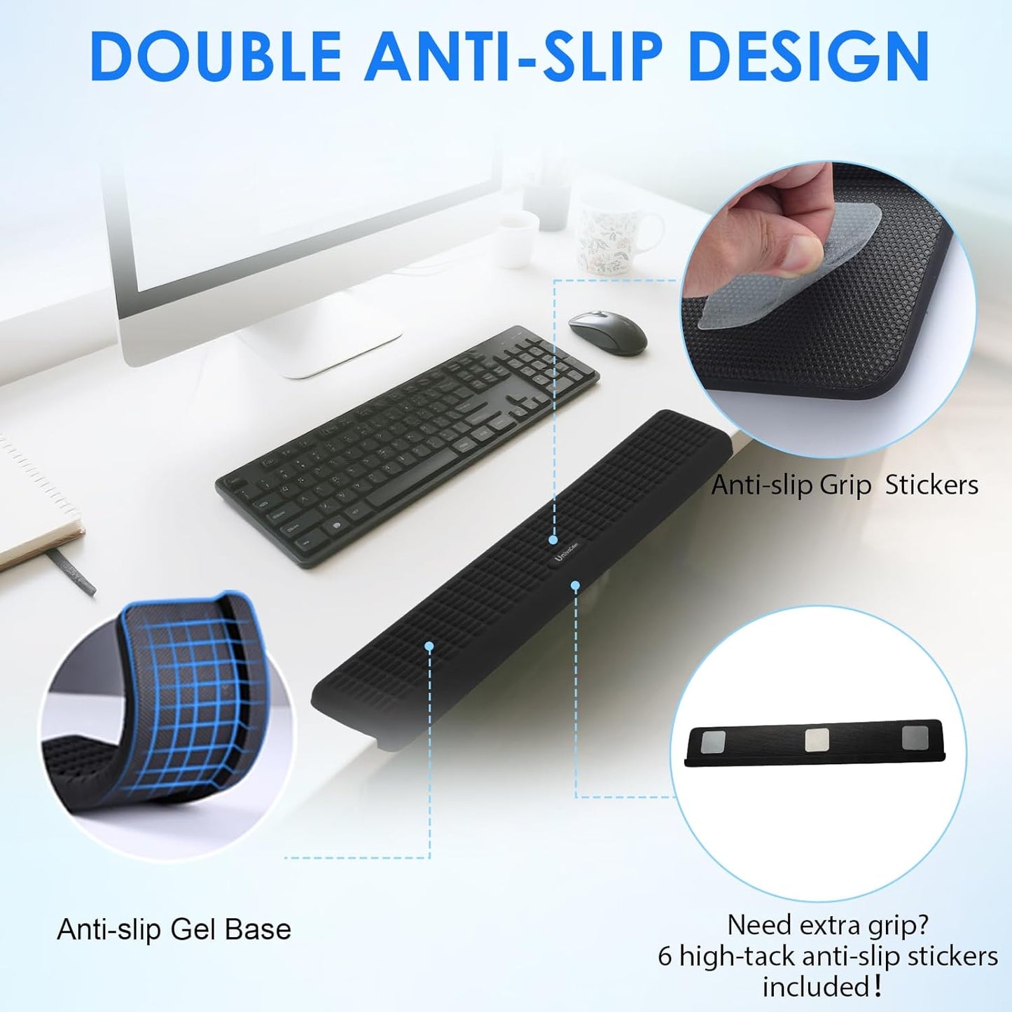 UnivoColors PostureUp L-Shaped Desk Long Wrist Rest Elbow, Non-Slip, Memory Foam, Desk Edge Support, Ergonomic Design for Long-Hour Work (23.6 * 3.9 inch One-Piece Design,Grey)