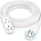 Maximm Cable 15 Ft 360° Rotating Flat Plug Extension Cord/Wire, 16 AWG Multi 3 Outlet Extension Wire, 3 Prong Grounded Wire - White - UL Certified