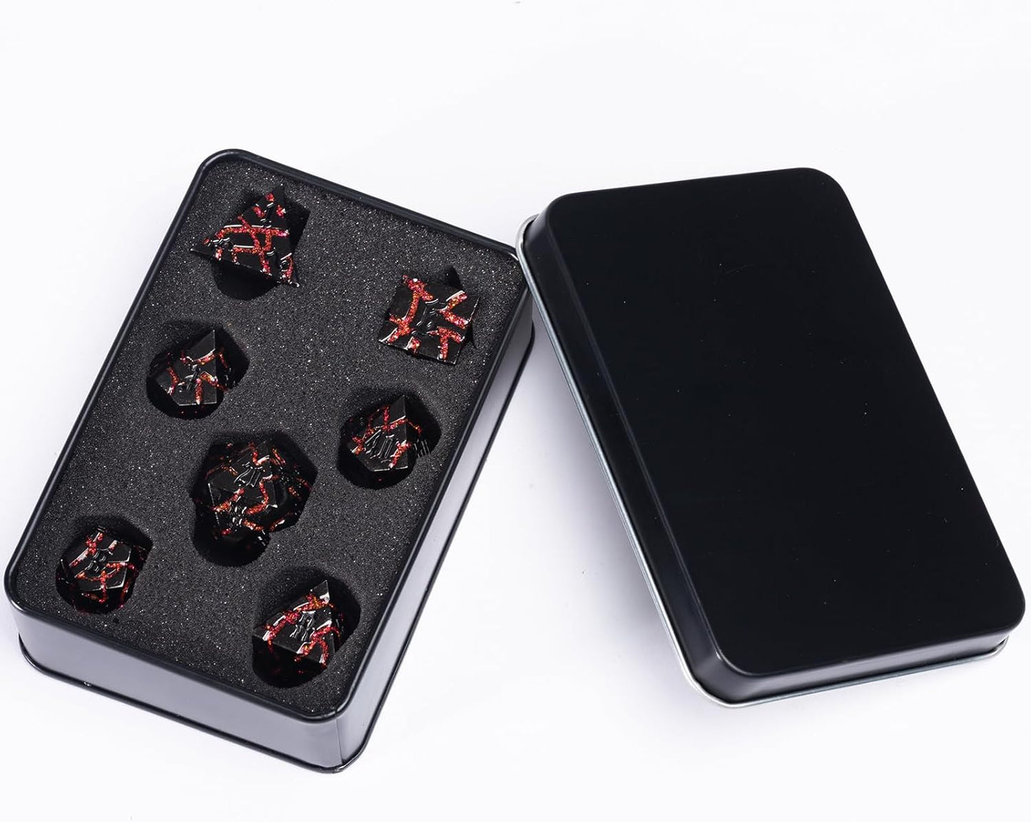Crack Glitter Metal Dice,7pcs D&D Dice Set with Gift Box,RPG Polyhedral Stripe Dice for Dungeons and Dragons