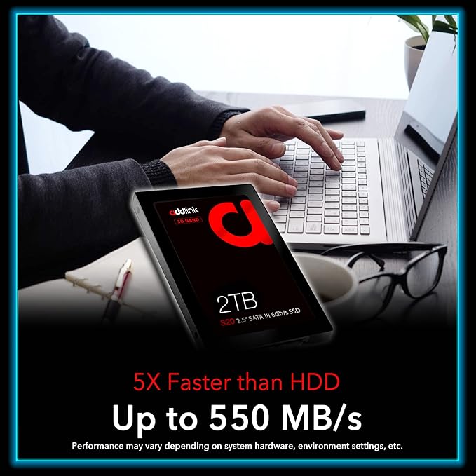 Addlink S20 2TB PS4 Compatible SATA III 2.5" Inch Extreme Quality Internal SSD 550MB/s Maximum Speed, Perfect HDD Replacement/Upgrade for Laptops, PCs & Sony PS4 (ad2TBS20S3S)